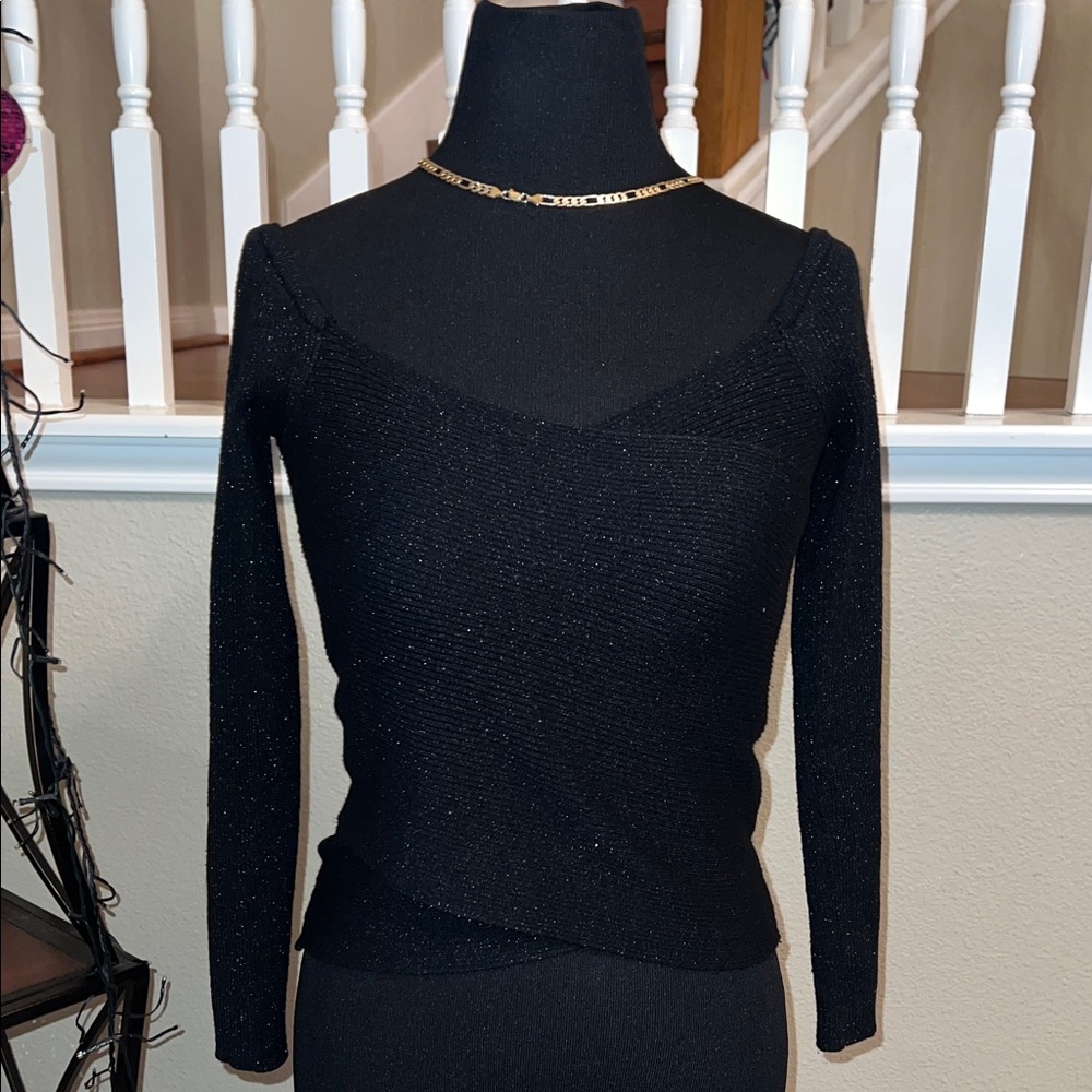 G by Guess Black Sparkle Knit Top